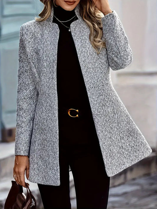 Open Front Textured Long Sleeve Blazer For Office & Work