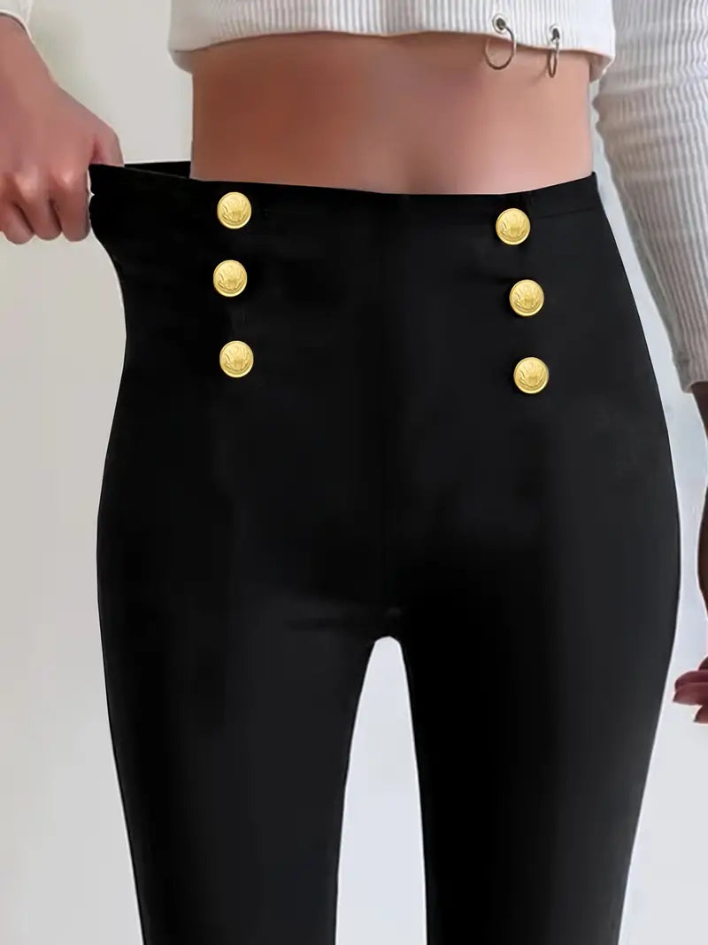Double Breasted High Waist Skinny Pants