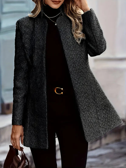Open Front Textured Long Sleeve Blazer For Office & Work