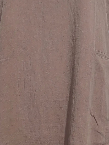 Loose Solid Short Sleeve Knee-Length Round Neck Pocket Dress